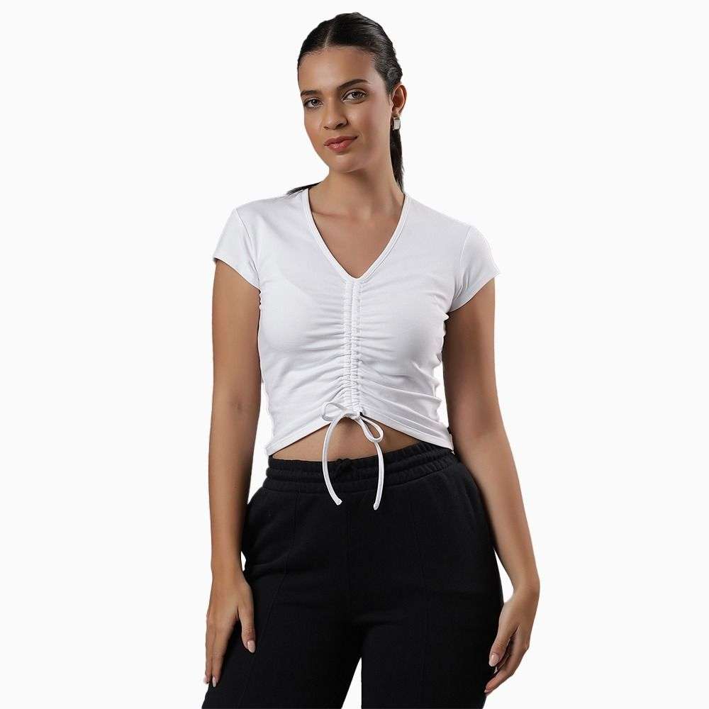 Drawstring Ruched Short Sleeve Top women t-shirt
