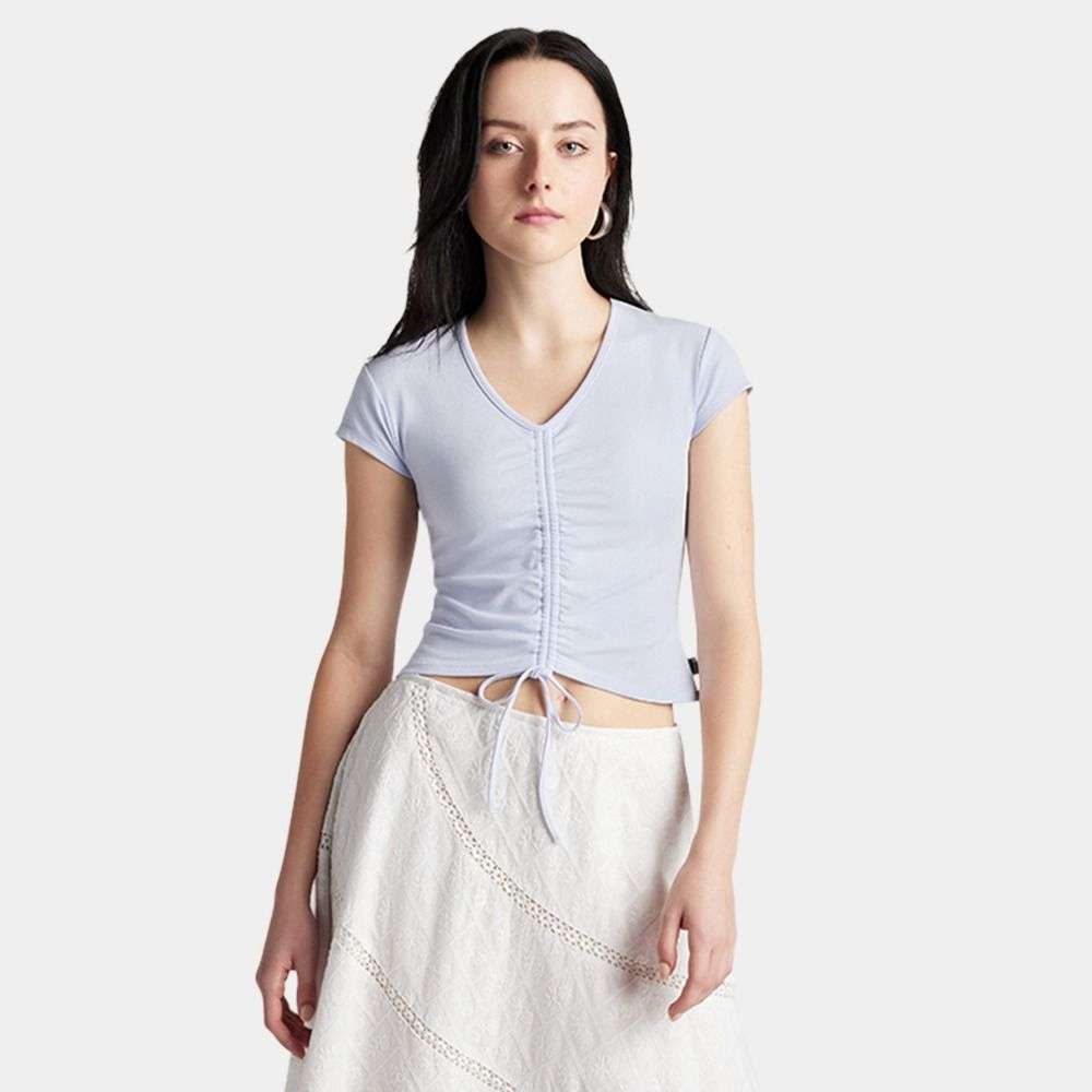 Drawstring Ruched Short Sleeve Top women t-shirt