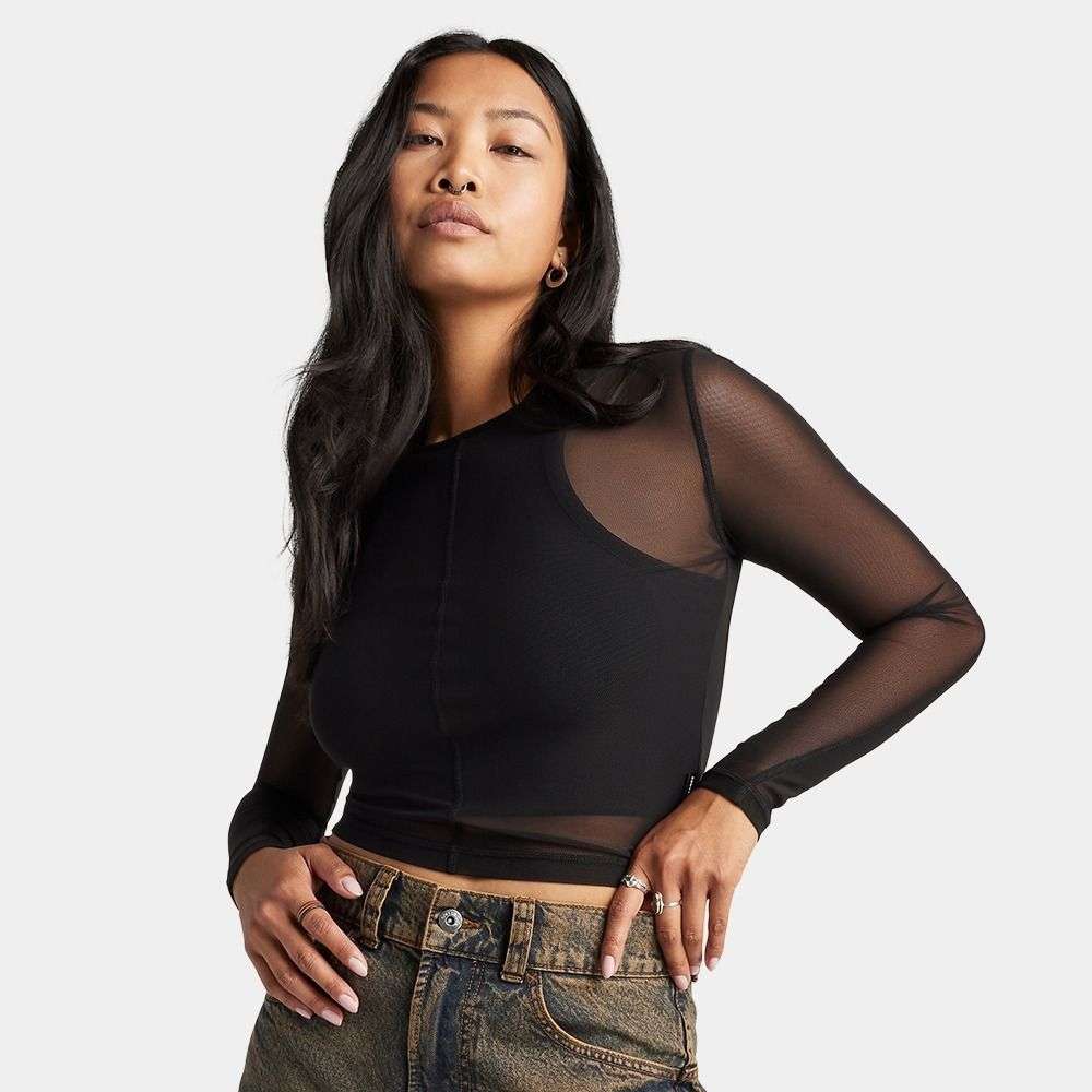 Sheer Mesh Long-Sleeve Top women t-shirt